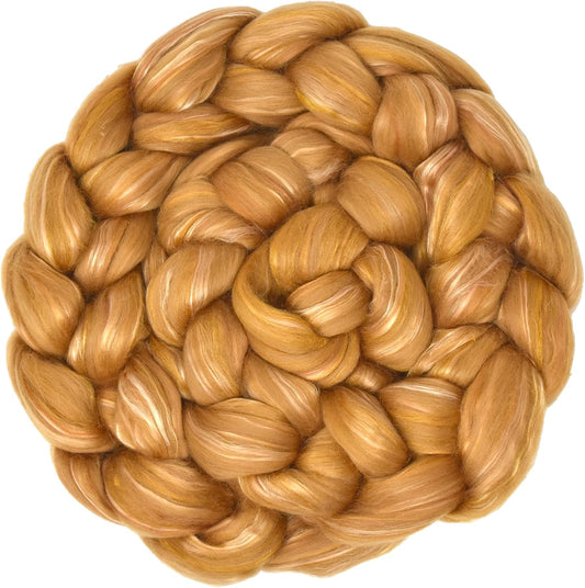 Merino Silk Luxe Tonal Designer Blend. Superfine Merino, Mulberry, Tussah Silk. Top Roving for Spinning or Felting. Toffee Whisper 1oz