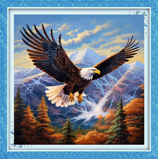Foxhool Beginners Cross Stitch Kits Stamped Full Range of Embroidery Kits for Adults DIY Cross Stitches kit Embroidery Patterns for Needlepoint kit-Lying Eagles 17.7x17.7 inch
