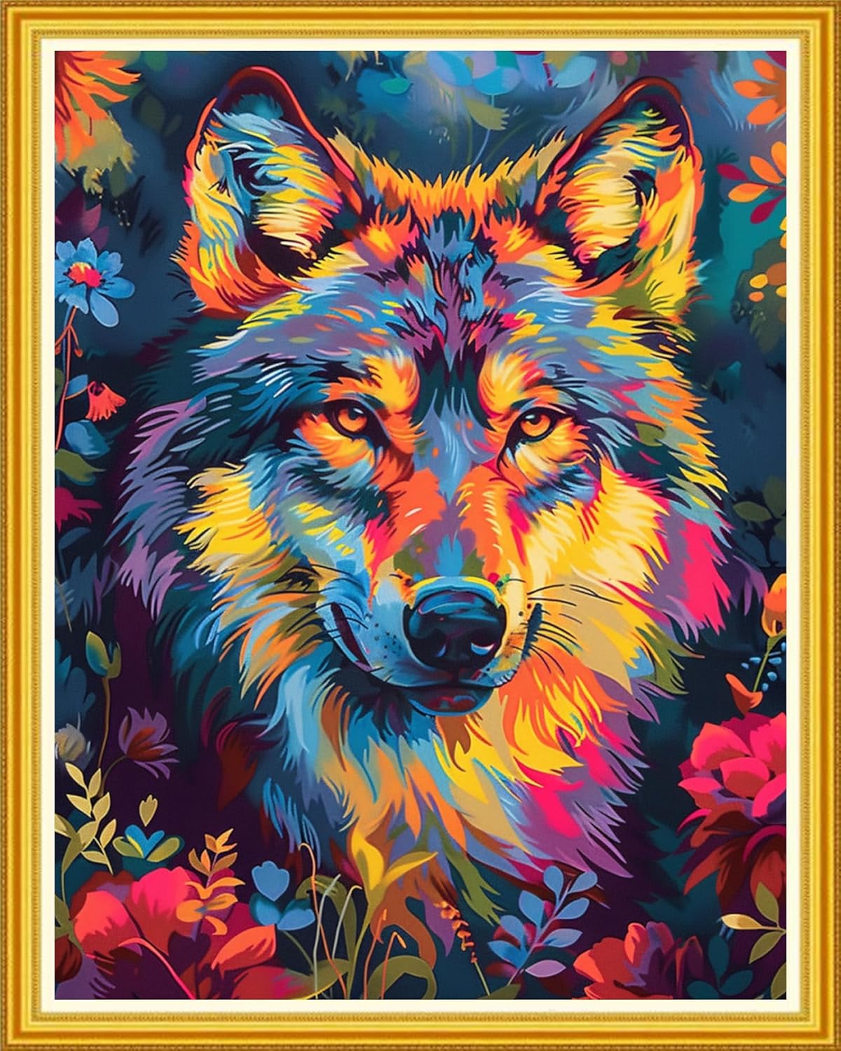Magxvouy Cross Stitch Kits Stamped Full Range of Embroidery Kits,Cross Stitch Patterns Needlework Kits for Beginners 11CT Printed Kits&Colorful Wolf 16x20 inch
