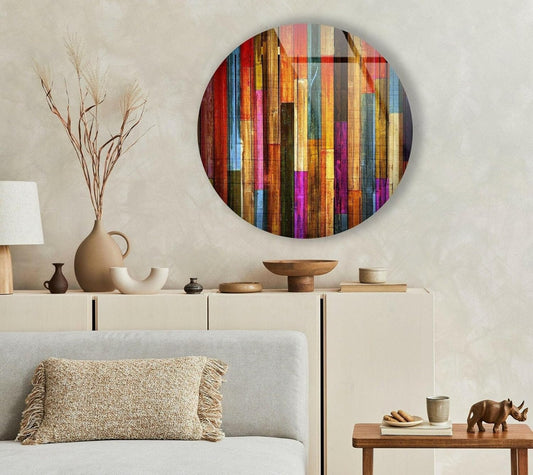 My Photostation.com 10''(25cm) Diameter Colorful Wood Pattern Round Glass Wall Art Tempered Glass Printing Wall Decor Large Wall Art Wall Hangings