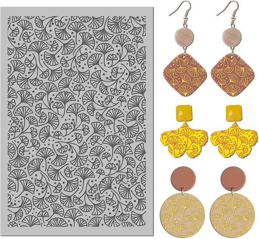 Arbuya Ginkgo Leaves Polymer Clay Texture Mat -Autumn Leaves Texture Sheet for Polymer Clay Jewelry Making, Earring Charms, DIY Craft Supplies