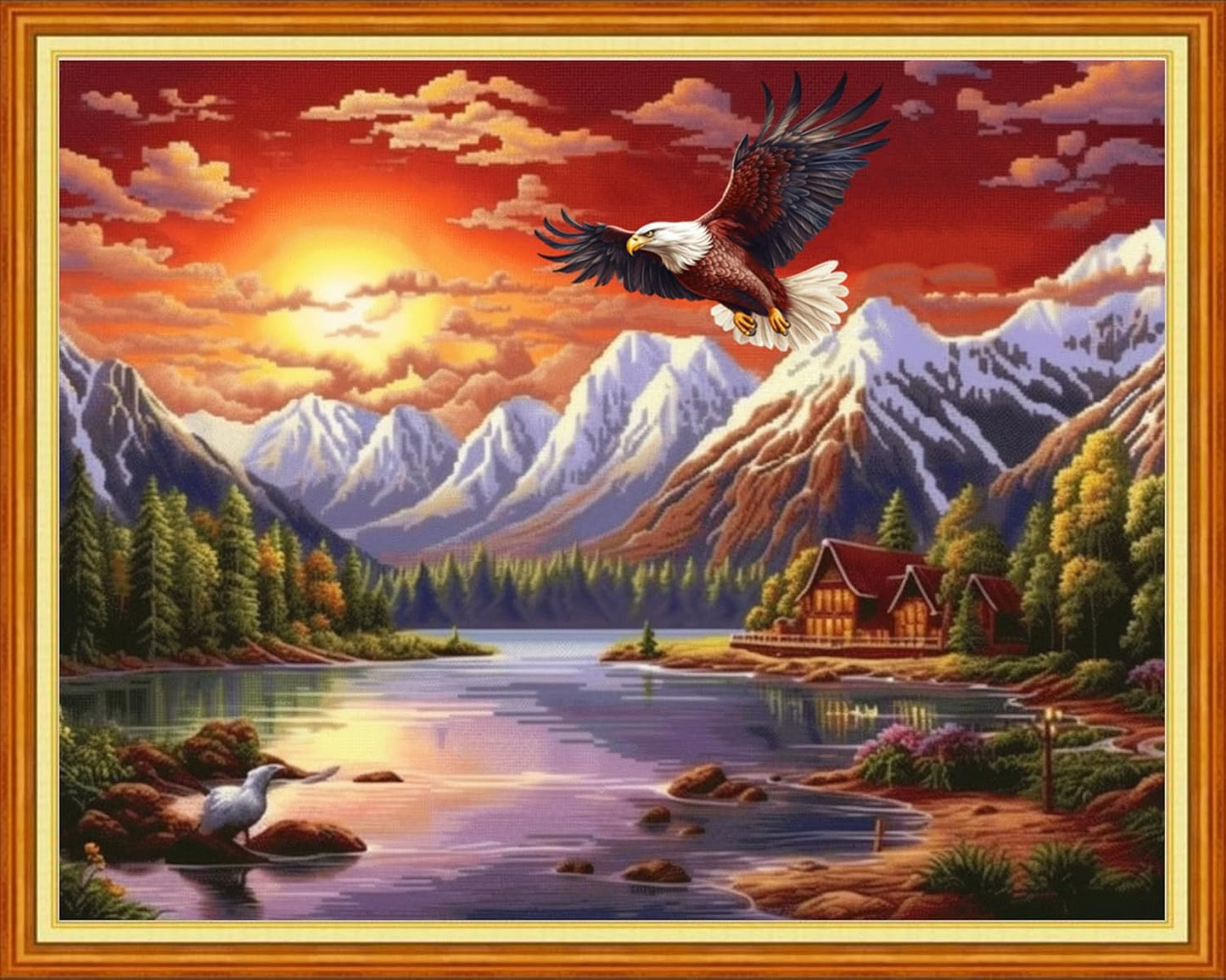DMCVIVR Stamped Cross Stitch Kits for Adults Beginners Embroidery Kits 11CT Needlepoint Kits Cross Stitch Patterns Embroidery Patterns&Landscape Eagle 16x20 inch