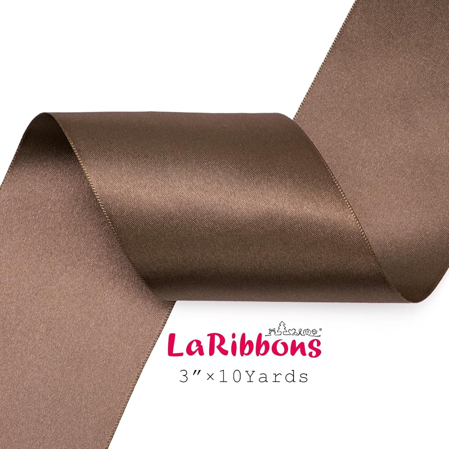 LaRibbons Brown Satin Ribbon 3 Inch 10 Yards Double Faced Luxury Mocha Silk Ribbon for Gift Wrapping Flower Bouquets Bow Christmas Wedding Party Decoration