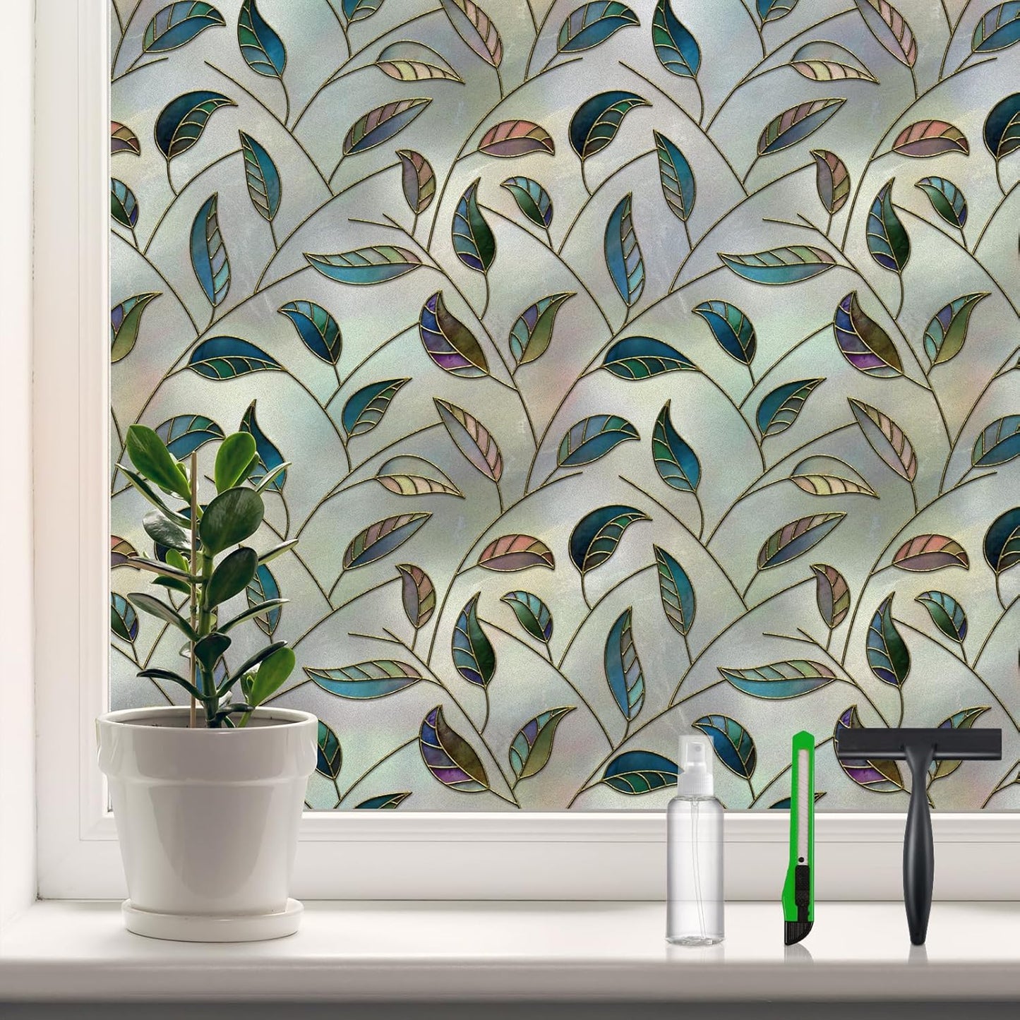 DKTIE Static Cling Decorative Window Film Vinyl Non Adhesive Privacy Film, Multilayer UV Inkjet Technology, 3D Thickened Stained Film (S166, 17.7'' x 118.1'')