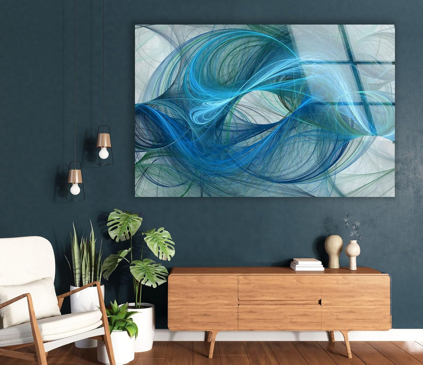 My Photostation.com Round 31,5'' Blue Energy Abstract Wall Art – Fluid Motion Glass PrintTempered Glass Printing Wall Decor Large Wall Art Wall Hangings
