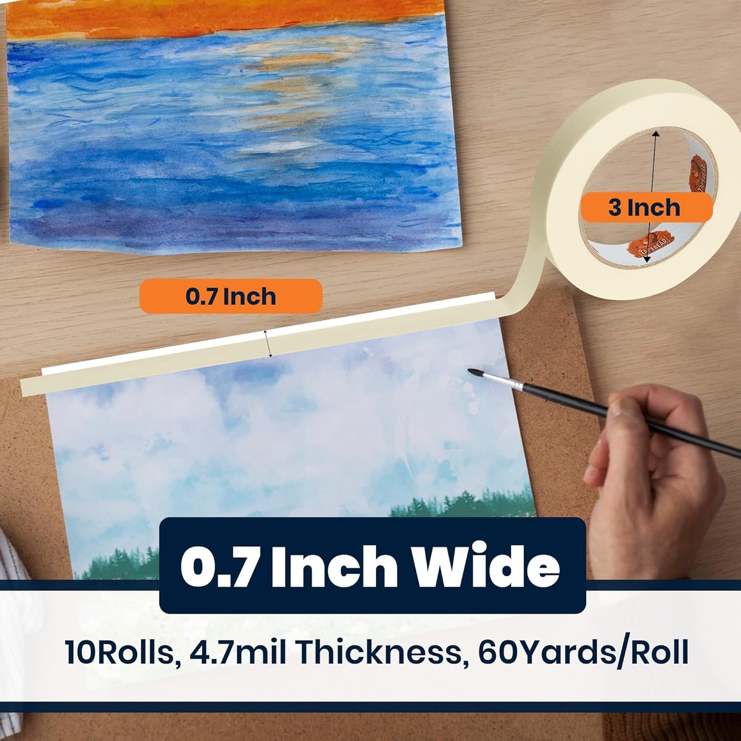 TAPEBEAR 60 Rolls General Purpose Masking Tape 0.7 Inches x 60 Yards, Beige White Painters Tape for Painting, Labeling, DIY Arts Crafts, Home Office School Projects