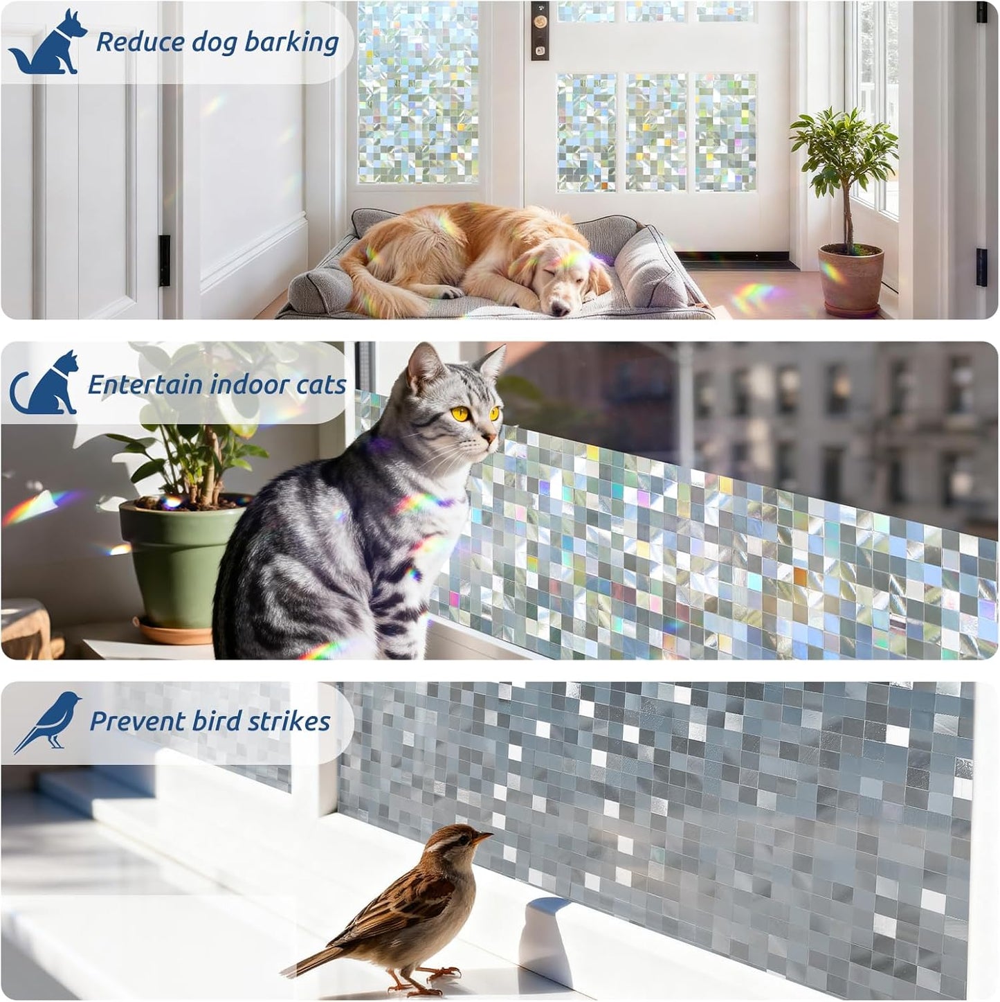 rabbitgoo Stained Glass Window Privacy Film Mosaic Pattern, Frosted Glass Window Film Rainbow Decorative Sticker, Static Cling UV Blocking Suncatcher for Home, 23.6 x 157.4 Inches