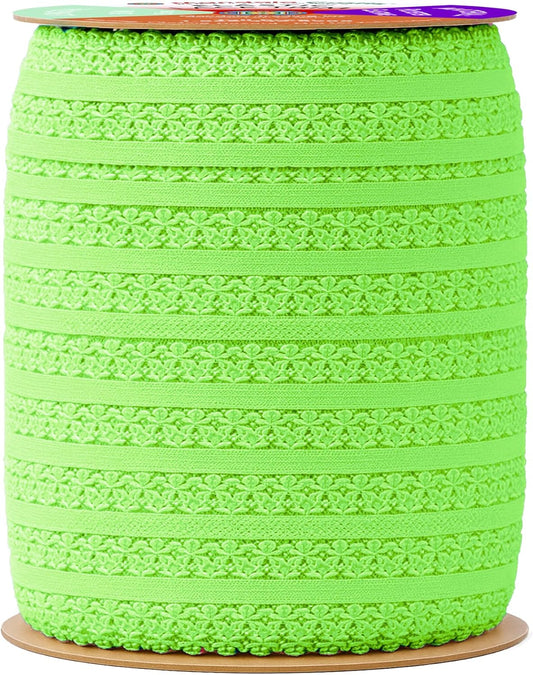 Mandala Crafts Lime Green Stretch Lace Soft Elastic Trim Roll - 55 Yards 1 Inch Wide Stretchy Frilly Picot Ribbon for Sewing Lingerie, Headbands, Underwear, and Crafts