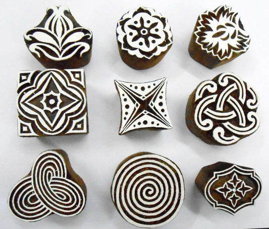 Craftsofindia® Wholesale Lot of 9 Wooden Block Stamps for Textile Printing/Scrapbooking/Henna Tattoo