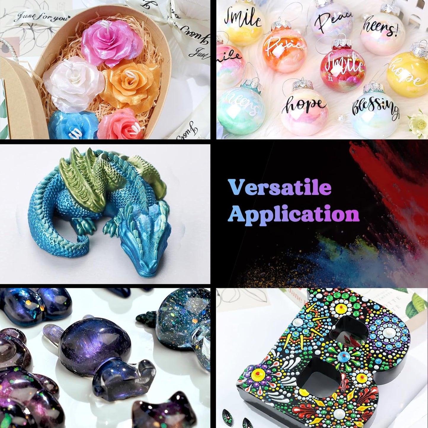 LET'S RESIN 60 Colors Mica Powder,Natural Pearlescent Pigment Powder for Epoxy Resin/UV Resin for Candle Making, Color Pigment Dye, Painting, Bath Bombs, Art Crafts