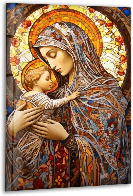 My Photostation.com 14Wx20H'' Jesus and Virgin Mary Glass Wall Art Tempered Glass Printing Wall Decor Large Wall Art Wall Hangings