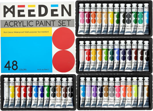 MEEDEN Beginners Acrylic Paint Set: 48 Colors 12ml/0.41 fl oz Heavy Body Starter Set - Non-toxic Rich Pigments Art Paint for Kids Adults Hobbists Painting on Canvas Wood Fabric Craft