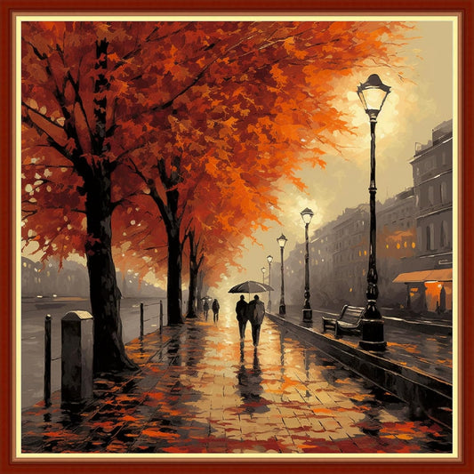 Foxhool Beginners Cross Stitch Kits Stamped Full Range of Embroidery Kits for Adults DIY Cross Stitches kit Embroidery Patterns for Needlepoint kit-Lovers Walk 17.7x17.7 inch