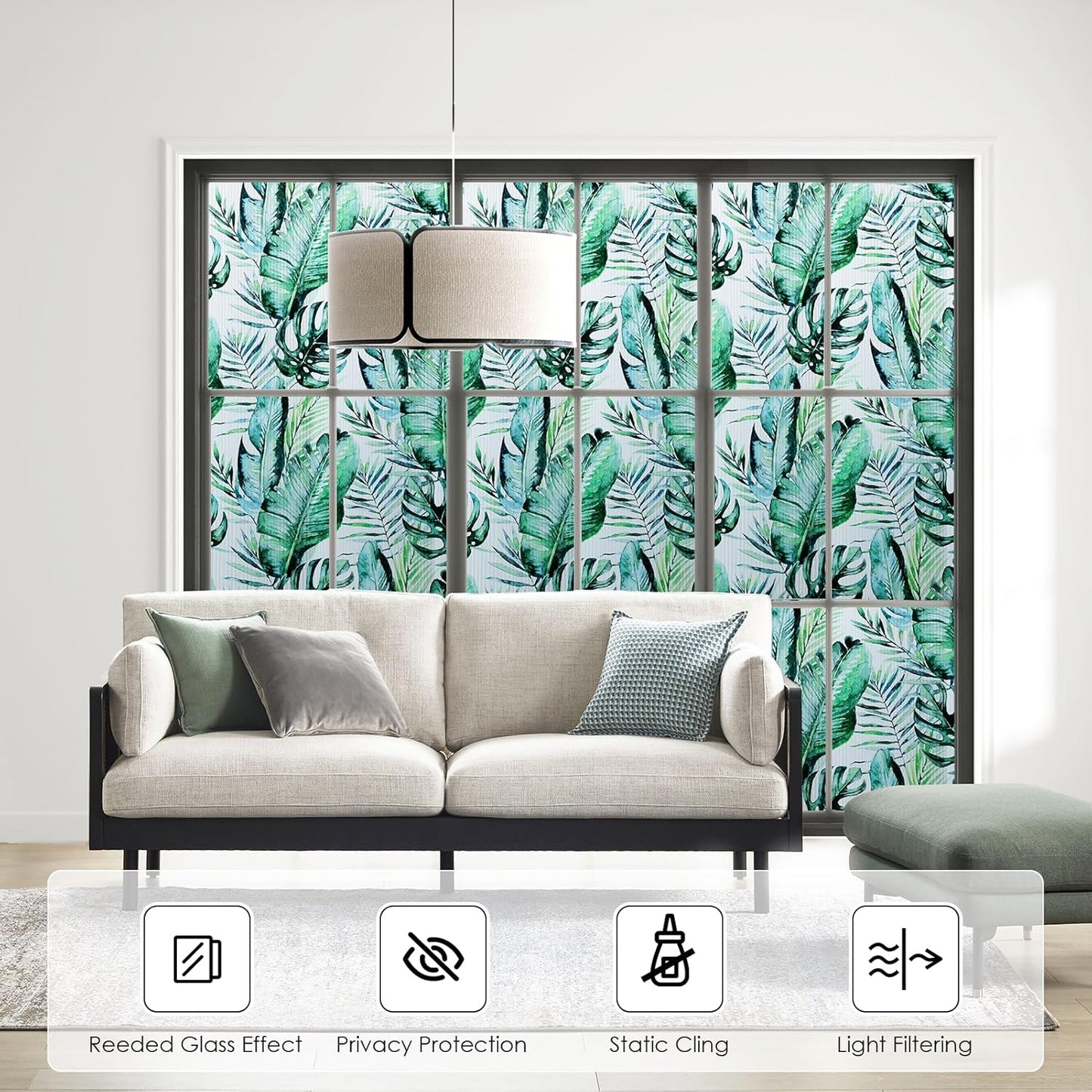 DKTIE Nature Pattern Rainbow Window Film Decorative Stained Glass Window Film Static Cling Films Easy Apply Removable Comes with Tools (U560-Reeded Glass, 35.4" x 118.1")