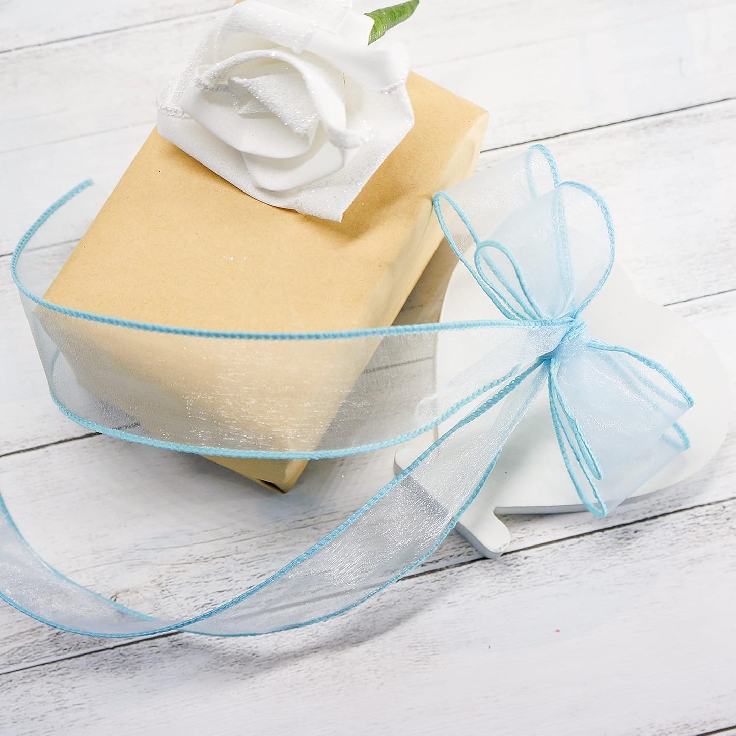 CT CRAFT LLC Sheer Organza Wired Ribbon 1.5" x 50Yards Blue for Wedding Chair Bow Flora Bouquet Gift Wrapping Christmas Tree Home Decor Wreath