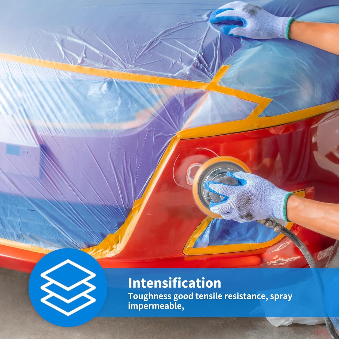 Pre-Taped Automotive Masking Film 4 Pack 59 in x 65 feet Rolls, Tape and Drape, Painters Plastic Drop Cloth for Automotive Painting Covering, House Decoration Furniture Floor Dustproof Cover