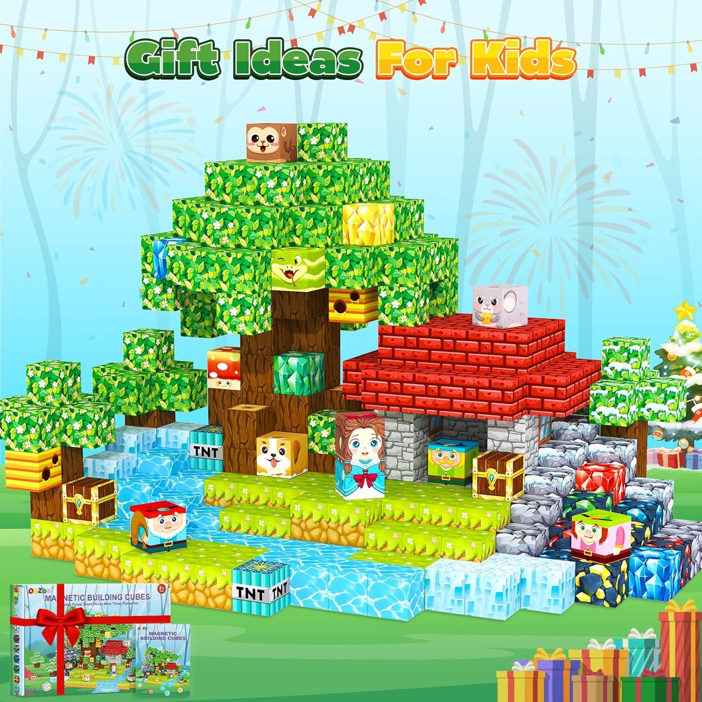 Magnetic Blocks, Magnet Cubes Building Blocks Toddler Travel Toys for 3-5 5-7 8-13 Year Old Boys Girls, Montessori Sensory Kids Toys & Games, Kids Birthday Decorations Party Favors Gifts