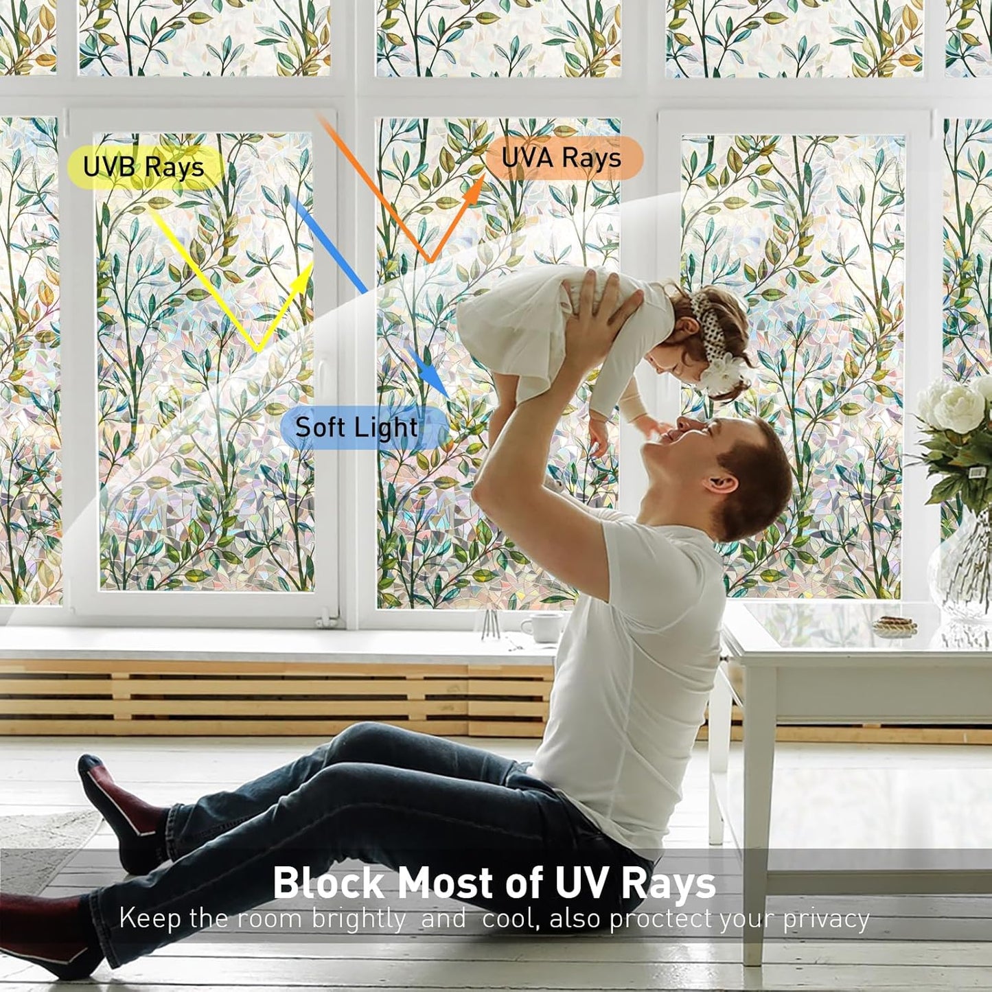 Donox Window Privacy Film, 3D Decorative Window Vinyl Decorative Stained Glass Window Film, Anti-UV Sun Blocker Heat Control for Home, 29.5 Inch x 13.1 Feet (with Installation Tool)