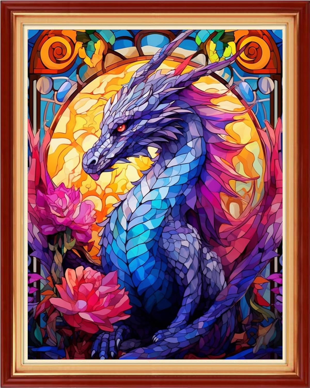 Magxvouy Cross Stitch Kits Stamped Full Range of Embroidery Kits,Cross Stitch Patterns Needlework Kits for Beginners 11CT Printed Kits&Colorful Flower Dragon 16x20 inch