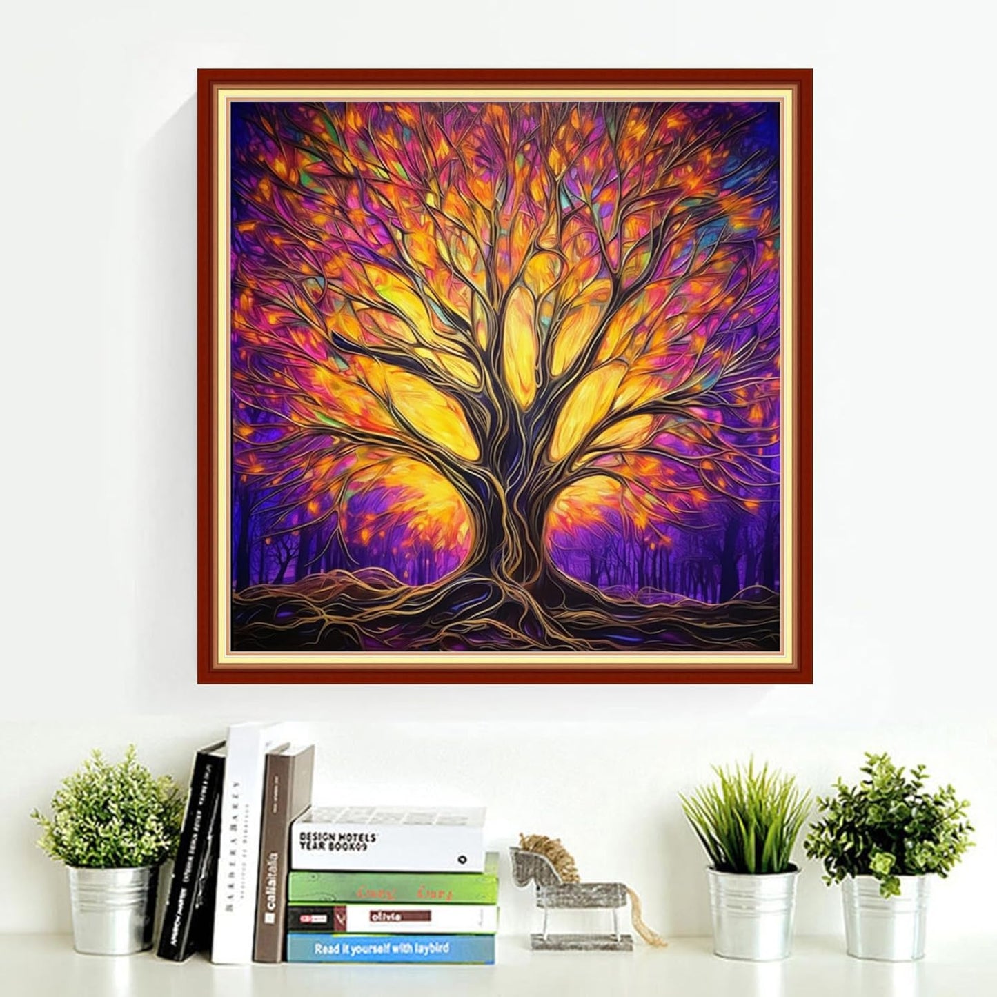 DMCVIVR Stamped Cross Stitch Kits for Adults Beginners Embroidery Kits 11CT Needlepoint Kits Cross Stitch Patterns Embroidery Patterns-Colorful Night Light Tree 18x18 inch