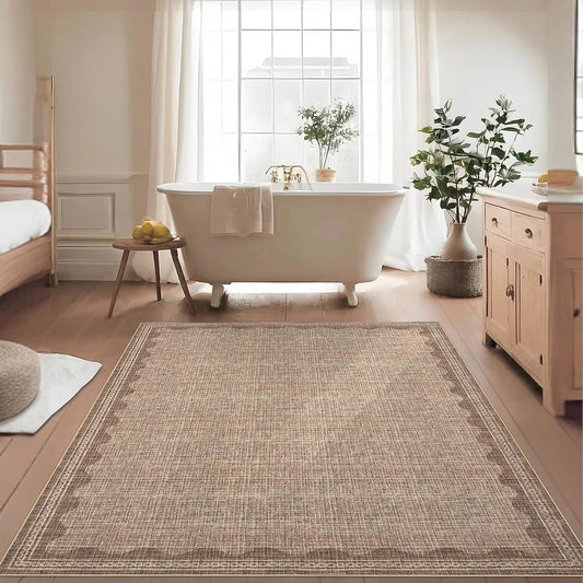 Scalloped Washable Rug 5x7 Area Rugs for Living Room, Solid Coffee Rug for Bedroom Girls, Non Slip Scalloped Throw Mat with Rubber Back, Soft Dorm Nursery Low Pile Carpet for Dining Room