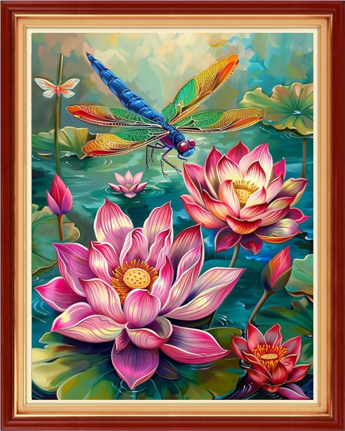 Funchey Stamped Cross Stitch Kits, DIY Cross Stitch Pattern for Adults Beginners Needlepoint Kits Embroidery Kit Arts and Crafts 11CT-Colorful Lotus Dragonfly 16x20 inch