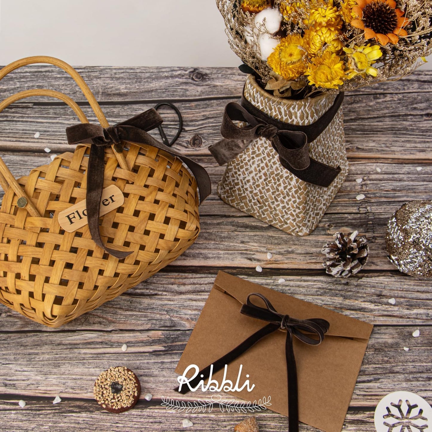 Ribbli Brown Velvet Ribbon 1 Inches Continuous10 Yard Spool Christmas Ribbon for Gift Wrapping Crafts Home Decor