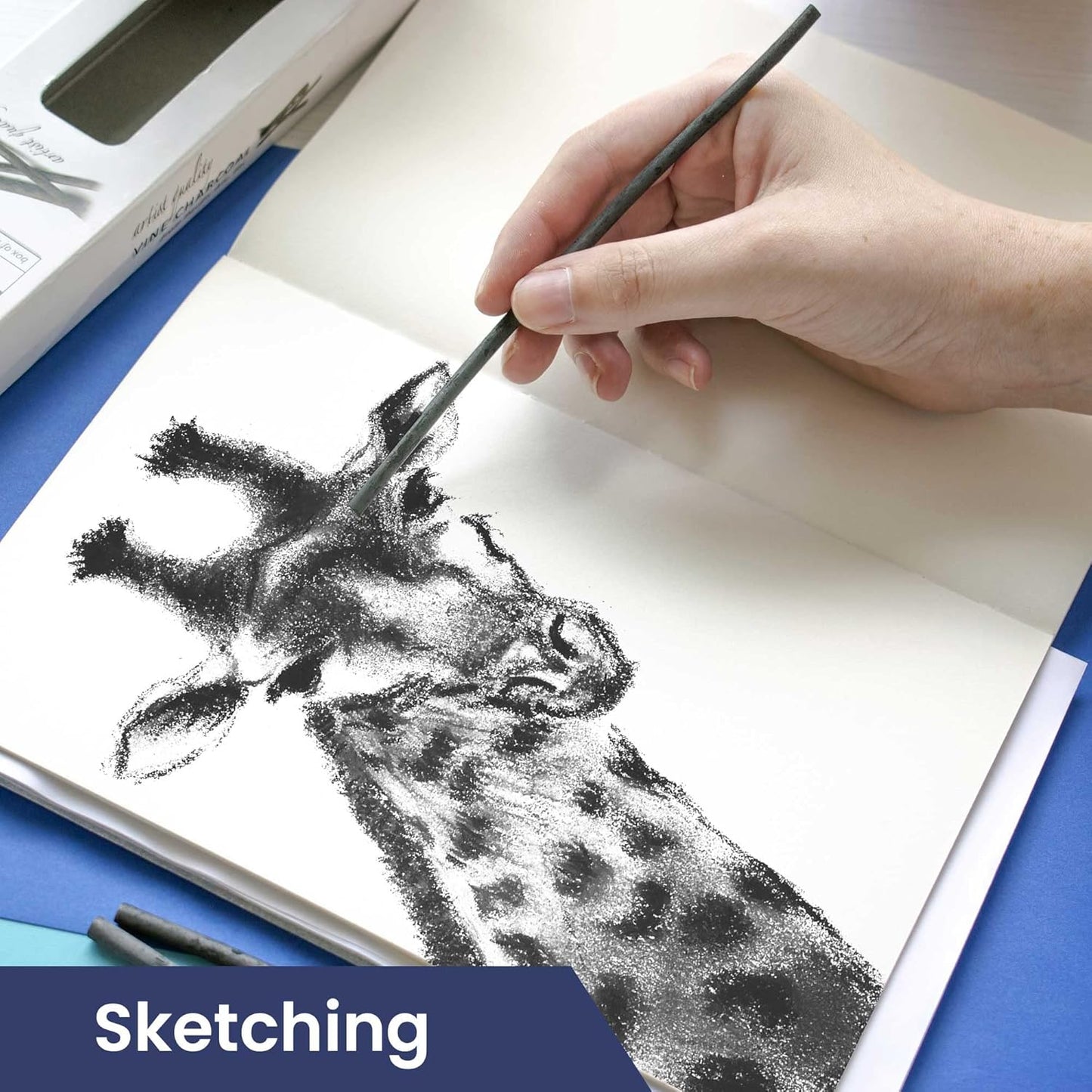 Pacific Arc Large Willow Charcoal Stick 4/Pkg, Soft, Black, Willow Charcoal for Sketching and Drawing