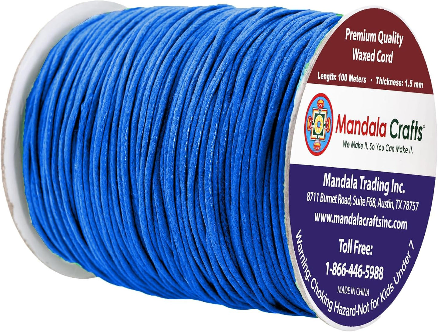Mandala Crafts 1.5mm 109 Yards Sapphire Blue Cotton Waxed Cord for Jewelry Making - Beading String Thread for Bracelets and Necklaces