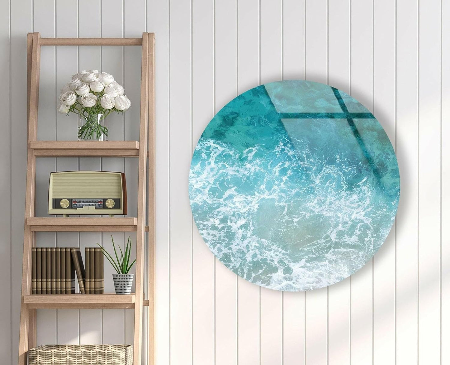 My Photostation.com 20''(50cm) Diameter Sea Waves Round Glass Wall Art Tempered Glass Printing Wall Decor Large Wall Art Wall Hangings