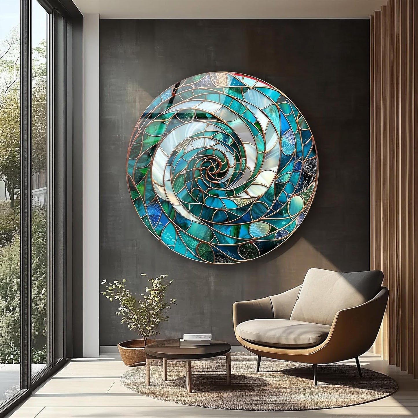 My Photostation.com 31.5''(80cm) Diameter Aqua Spiral Harmony Round Glass Wall Art Tempered Glass Printing Wall Decor Large Wall Art Wall Hangings