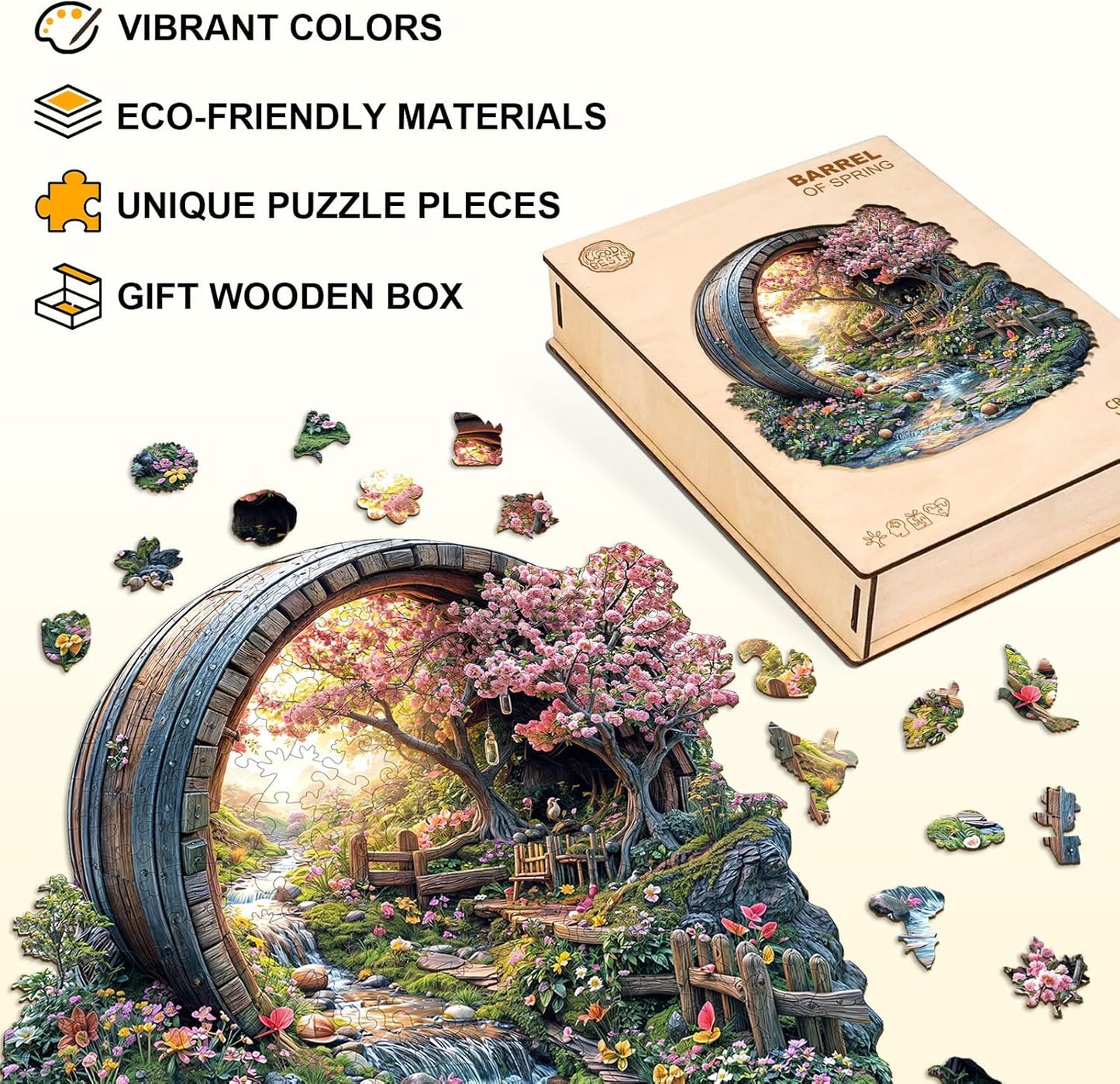 Wooden Puzzles for Adults, Spring Flower Wooden Jigsaw Puzzle for Adults, 465 PCS Unique Shape Wood Puzzles Adult, Birthday Party Gifts for Friends & Family Leisure Time Game Home Decor (XL-17.3*17in)