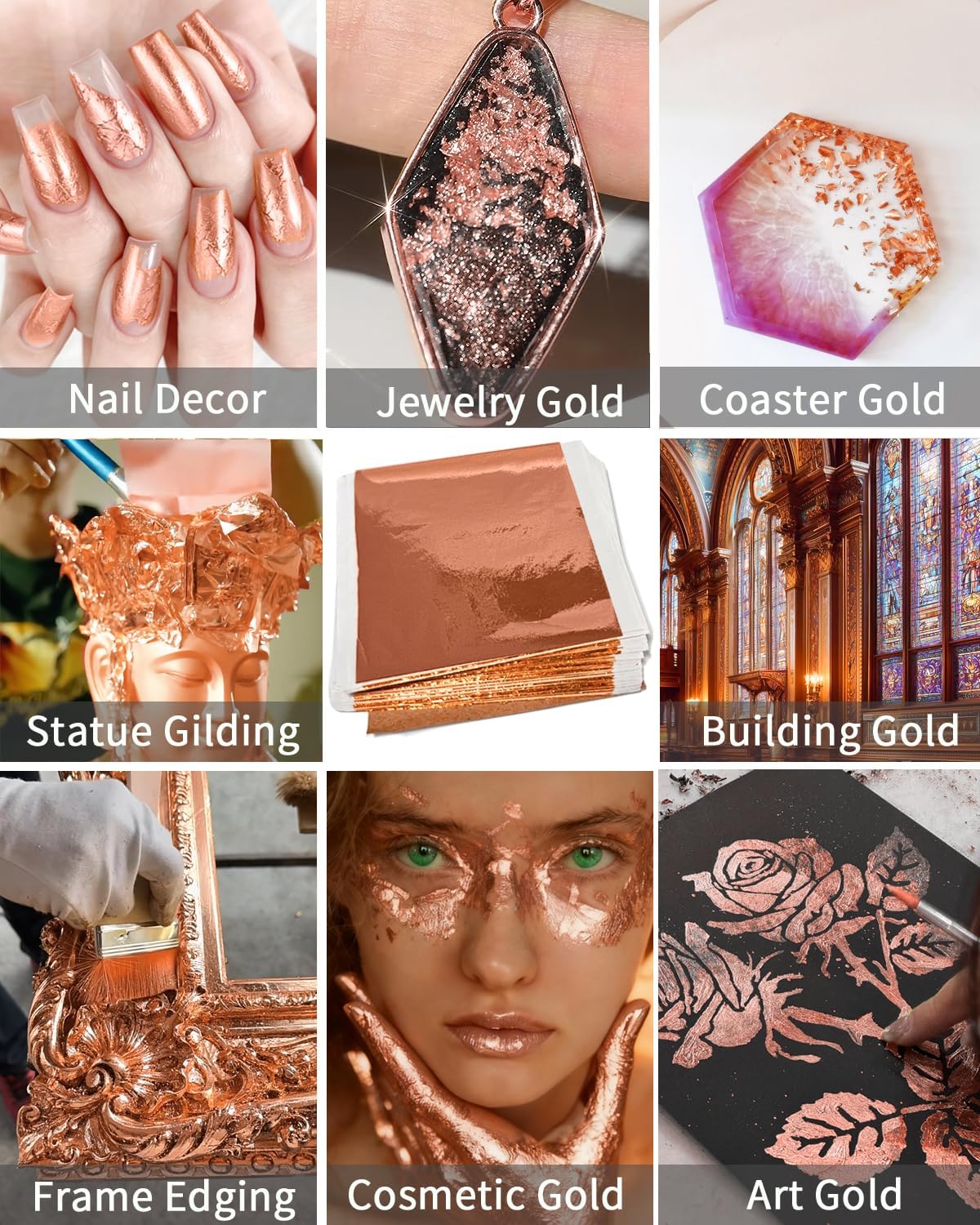 Luckymica Gold Leaf Sheets, 100 Pcs Adequate Gold Foil Sheets for Arts, Crafts, Decoration, Gilding, Paints, DIY, 5.5" x 5.5", Rose Gold, U03