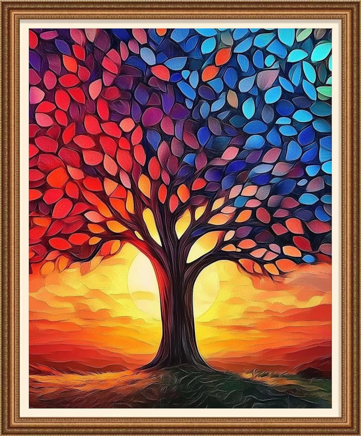 Disnesart Cross Stitch Stamped Full Embroidery Kits DIY 11CT Cotton Thread Printed DIY Needlepoint Kits Craft Needlework Set Cross-Stitch Stamped Sets-Moon Colored Tree of Life 16x20 inch