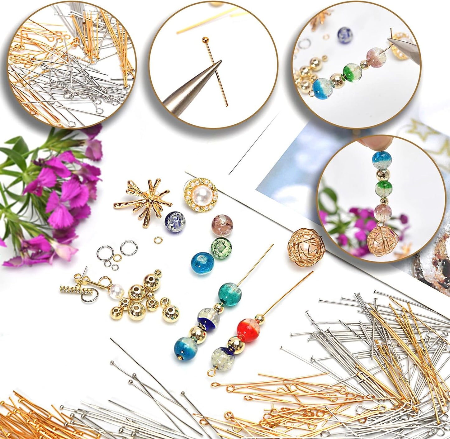 150pcs 18K Gold Filled Flat Head Pins Non Tarnish Craft Earring Bracelet Jewelry Making Accessories Supplies (30mm (1.18in), Gold-Flat Head Pin)