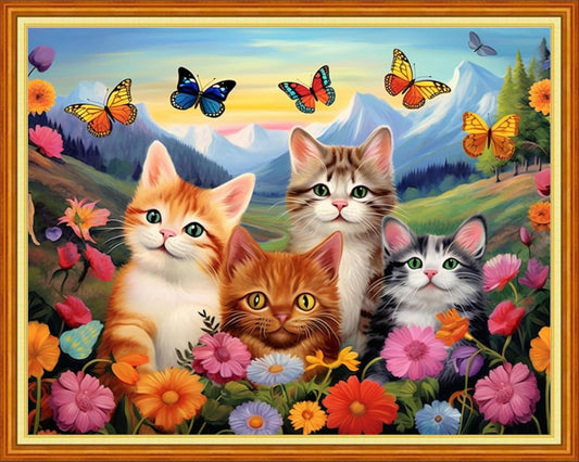 DMCVIVR Stamped Cross Stitch Kits for Adults Beginners Embroidery Kits 11CT Needlepoint Kits Cross Stitch Patterns Embroidery Patterns-Family of Cute Cats 16x20 inch