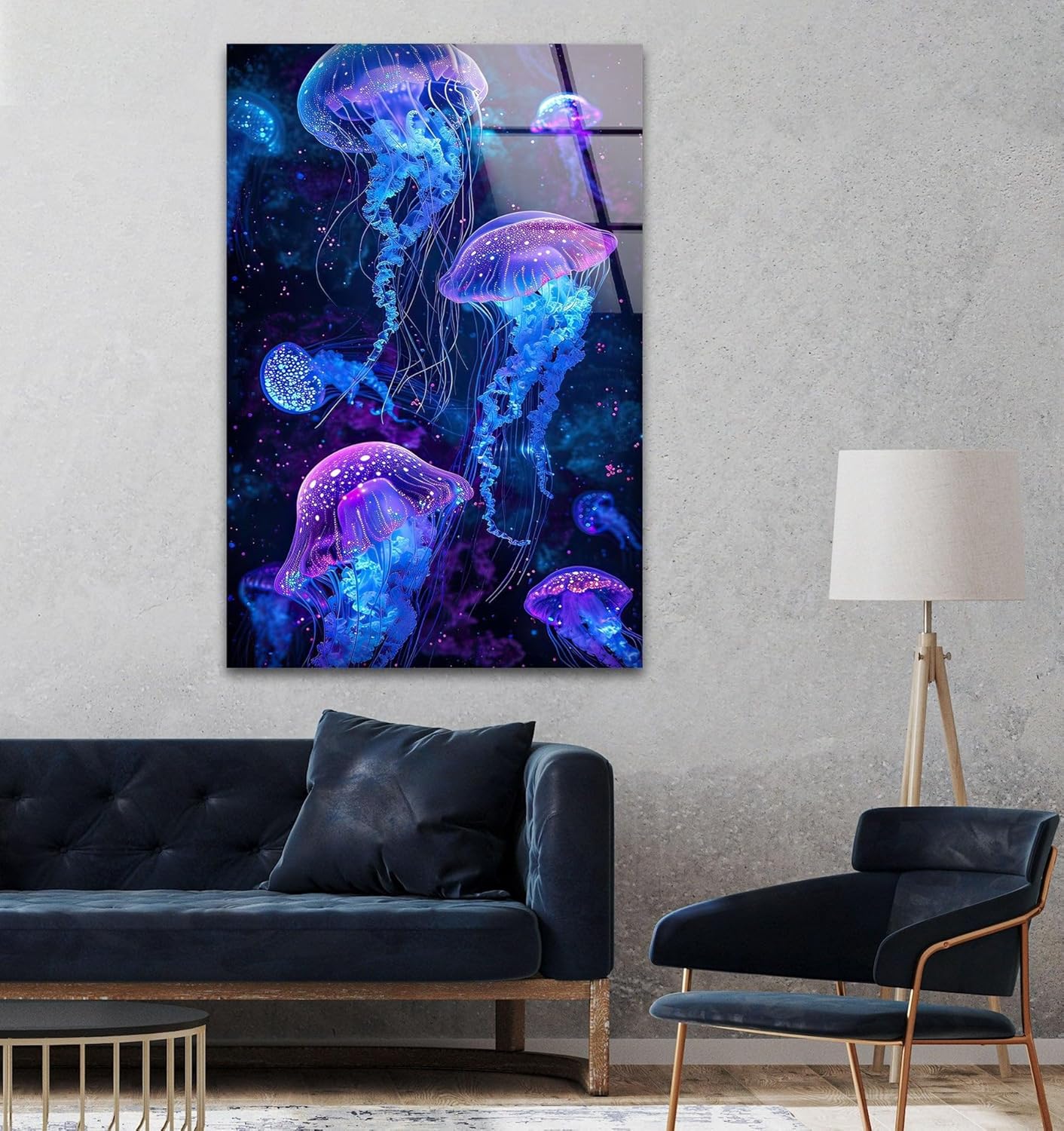 My Photostation.com 24Wx30H'' Glowing Jellyfish Glass Wall Art Tempered Glass Printing Wall Decor Large Wall Art Wall Hangings