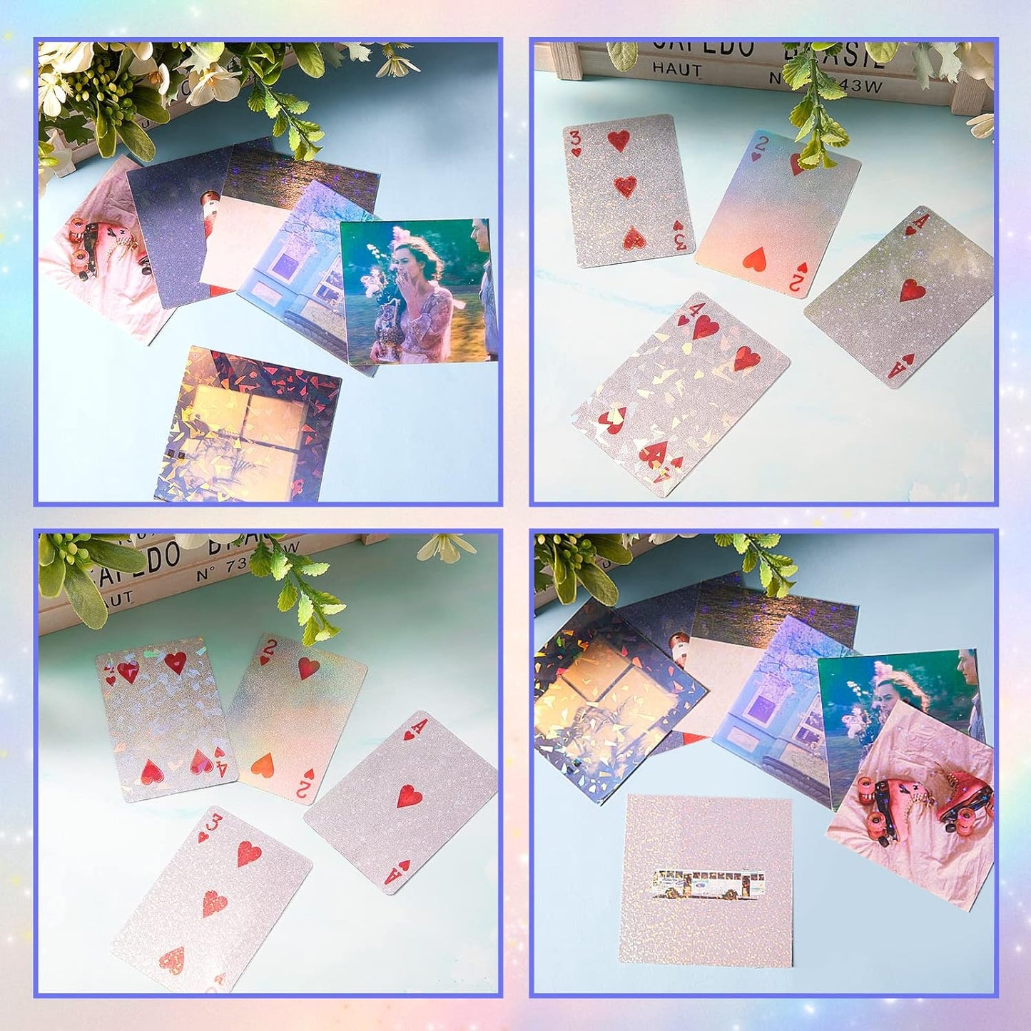 60 Sheets Holographic Laminate Sheets Clear Glitter A4 Size Vinyl Sticker Paper Holographic Overlay Self Adhesive Waterproof Transparent Film, 11.7 x 8.3 Inch (Rainbow)