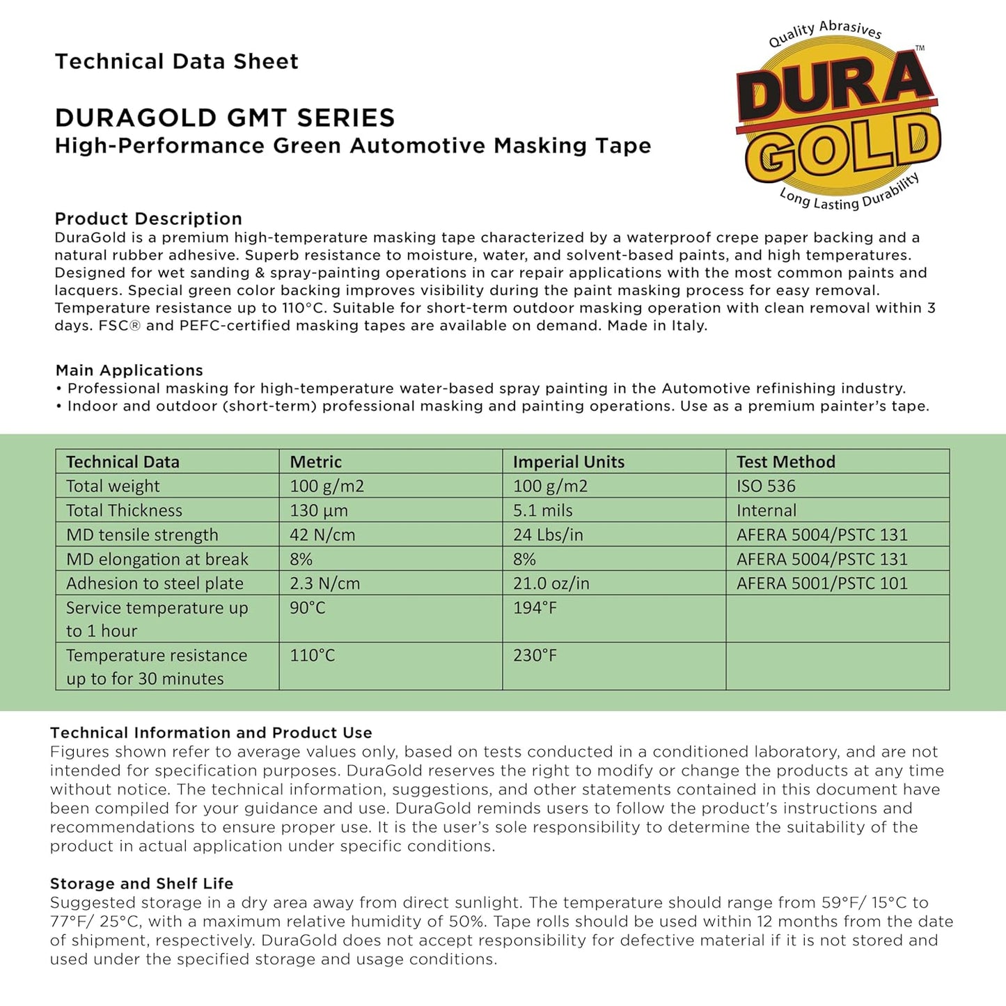 Dura-Gold Green Automotive Masking Tape 1 Inch (24mm x 55 Yards), 3 Rolls - Premium High-Performance, Heat Resistant - Auto Refinish Painting, Car Detailing, Autobody, Industrial, Painters Tape