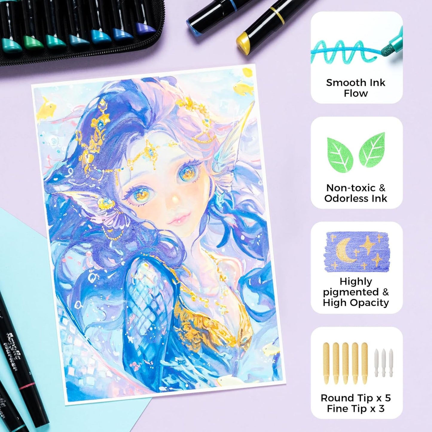 Ohuhu Metallic Acrylic Paint Markers 24 Metallic Colors 30 Pens: Dual Tips (Round & Fine) Acrylic Markers High Opacity Paint Pens for Rock Painting Eggs Wood Glass Ceramic - Kakaako