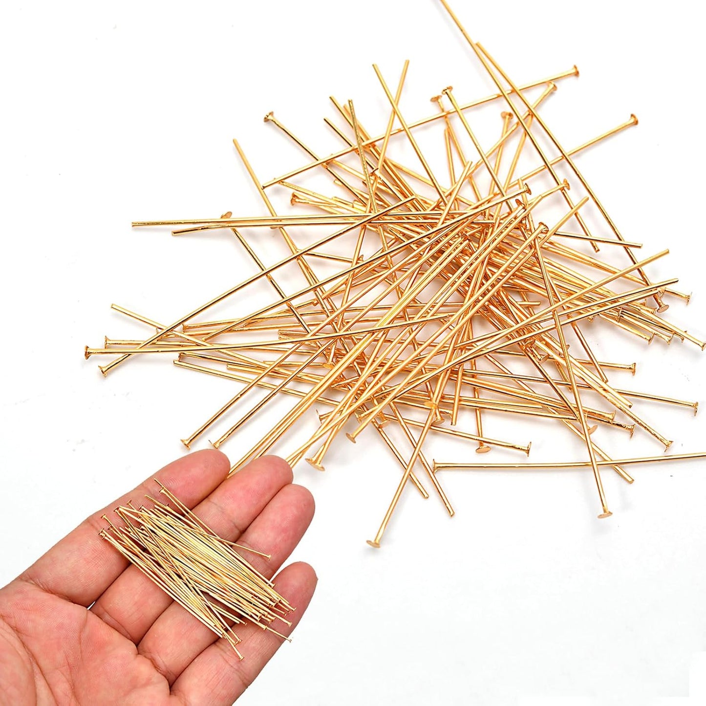 150pcs 18K Gold Filled Flat Head Pins Non Tarnish Craft Earring Bracelet Jewelry Making Accessories Supplies (30mm (1.18in), Gold-Flat Head Pin)