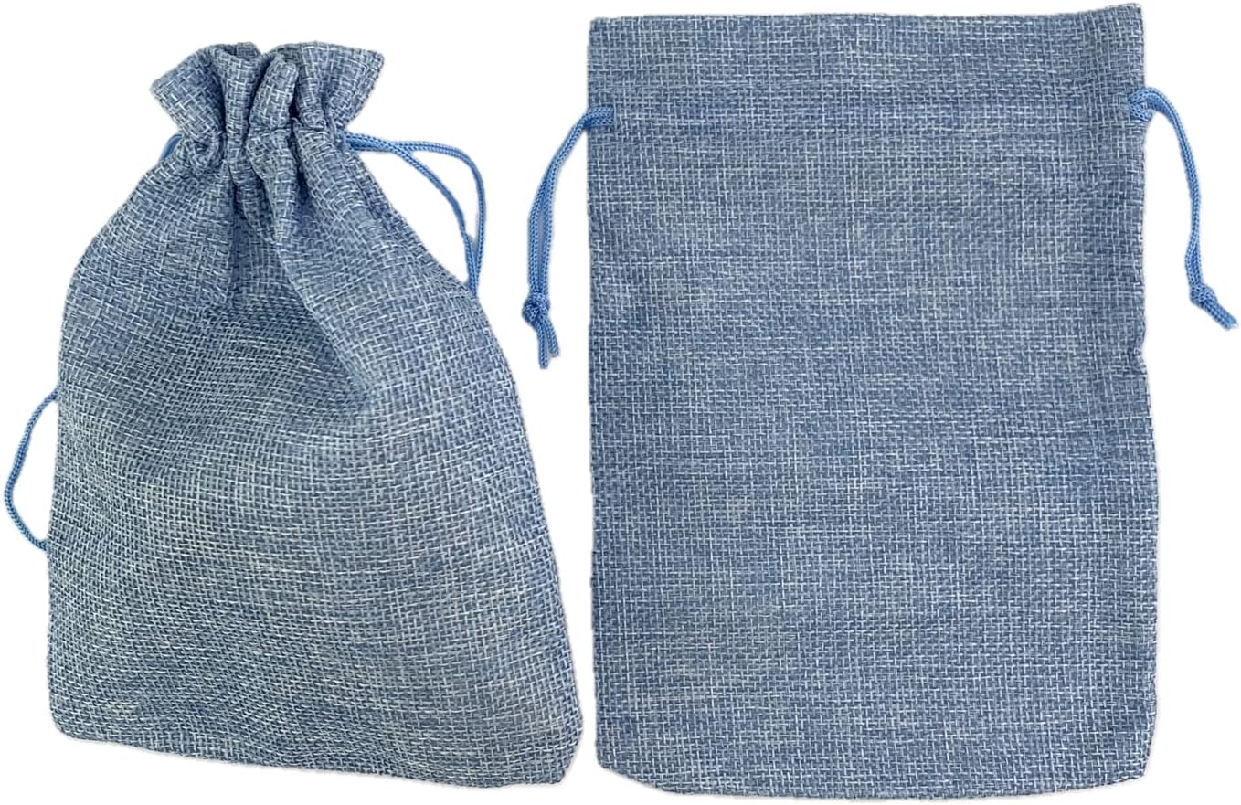 Palmhomee Pack of 25 Burlap Gift Bags with Drawstring Linen Jewelry Pouches Wedding Hessian Jute Bags for Birthday and Treat Pouches Party Wedding Favors Gift (5x7 Inch, Sky Blue)