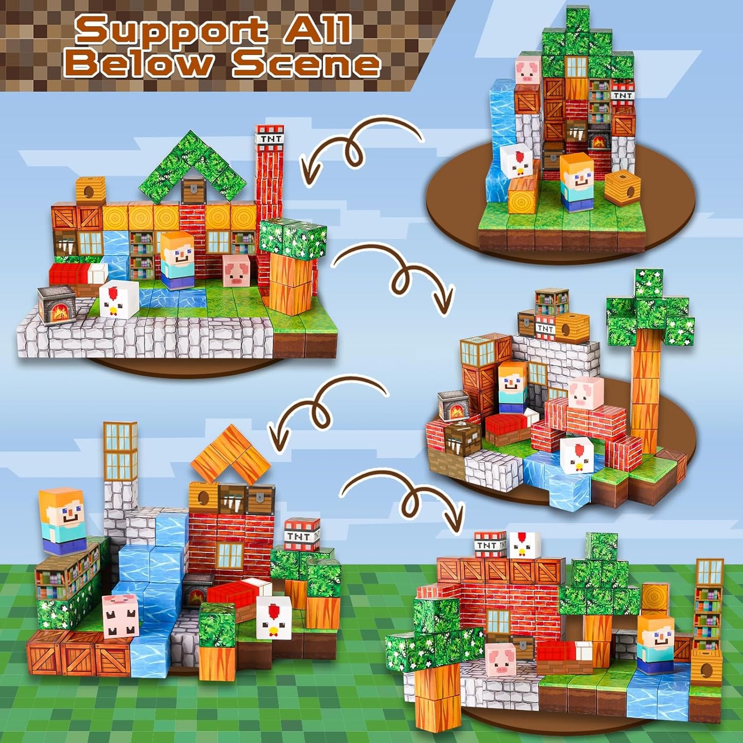 Magnetic Blocks-100PCS Grassland Building Blocks Set, Kids Classroom Sensory Toy, STEM Learning, Construction Stacking Toy for Kids 3+ Boys & Girls