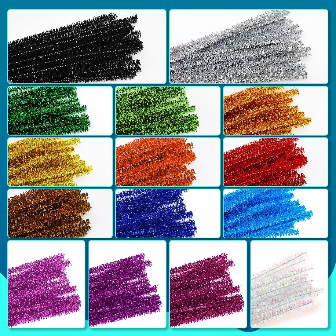 500pcs Pipe Cleaners, Pipe Cleaners for Crafts, Craft Supplies Multicolor Chenille Stems for Art&Craft Christmas DIY Projects(15colors,Glitter)