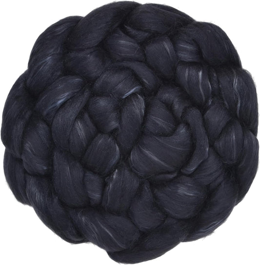 Merino Silk Luxe Tonal Designer Blend. Superfine Merino, Mulberry Silk, Tussah Silk. Top Roving for Spinning or Felting. Obsidian 1oz