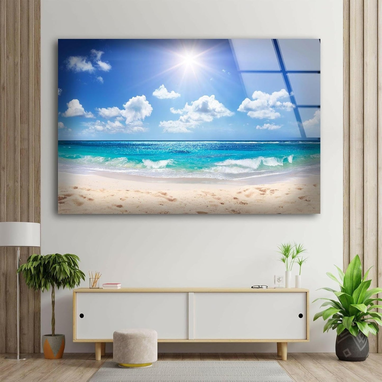 My Photostation.com 43Wx27H'' Summer Beach Landscape Glass Wall ArtTempered Glass Printing Wall Decor Large Wall Art Wall Hangings
