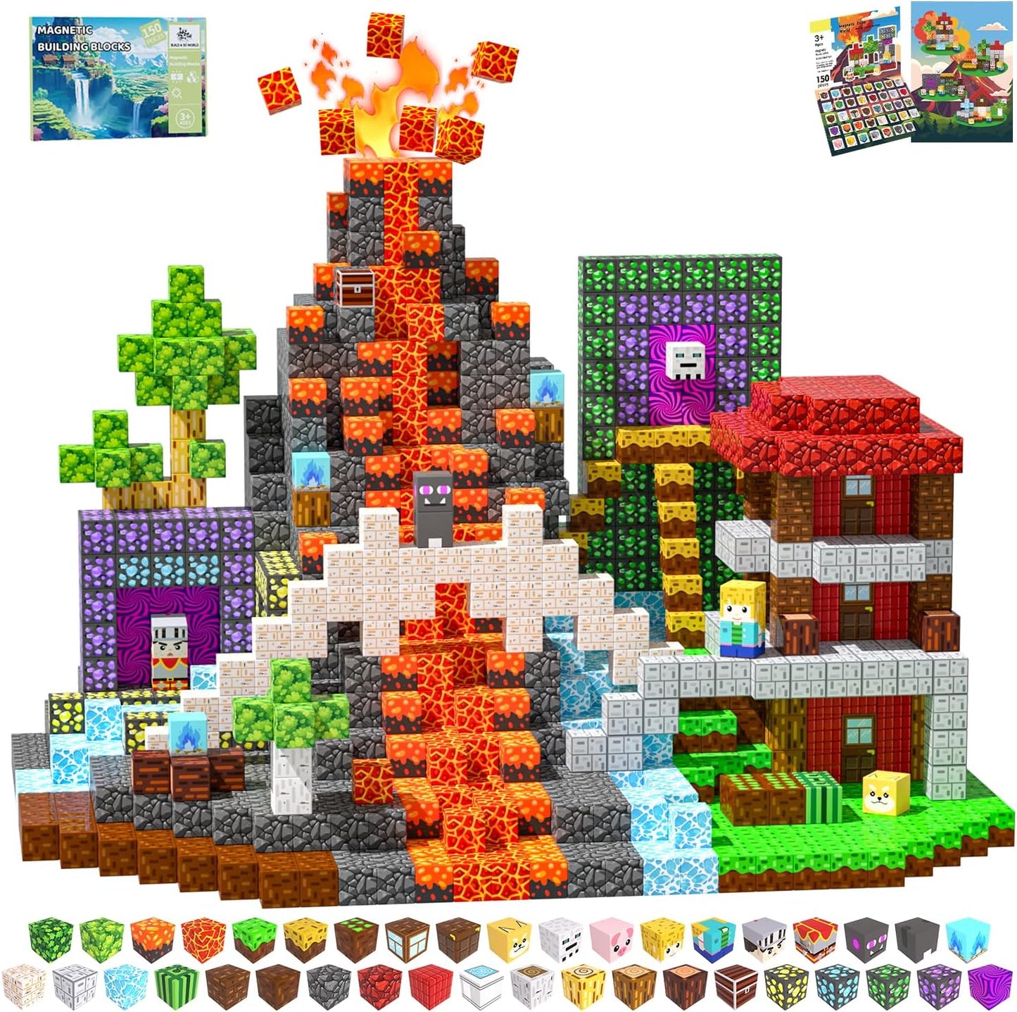 Magnetic Blocks, 150PCS Magnetic Building Blocks, Stacking Magnets for Kids, Sensory Toy for STEM Constructions Magnet Blocks for Boys Girls Age 3+, Christmas Birthday Gifts