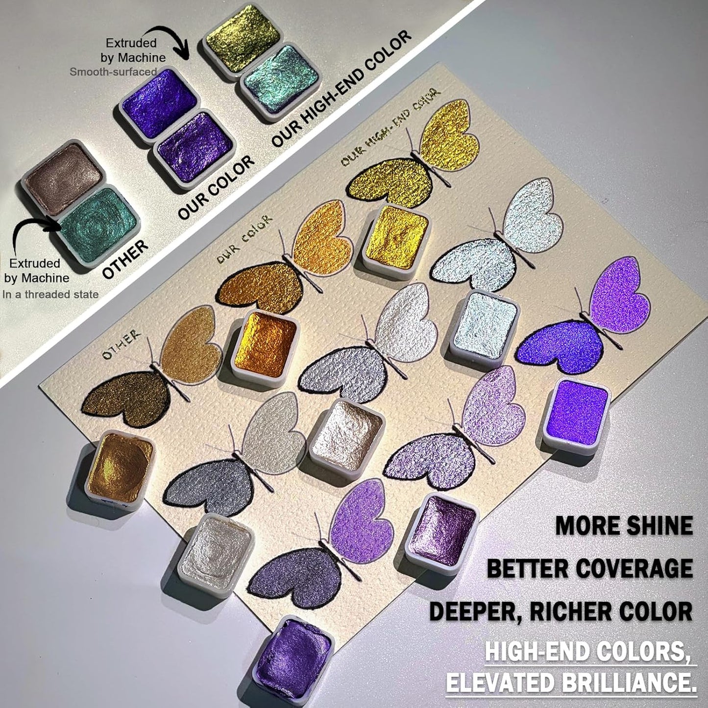 Glitter Watercolor Painting Kit,30 Color Shifting Watercolor Paint Set, Metallic Watercolor Paints, Solid Water Colors Paint Adult Set, Detail Paint Brush Included, for Artists