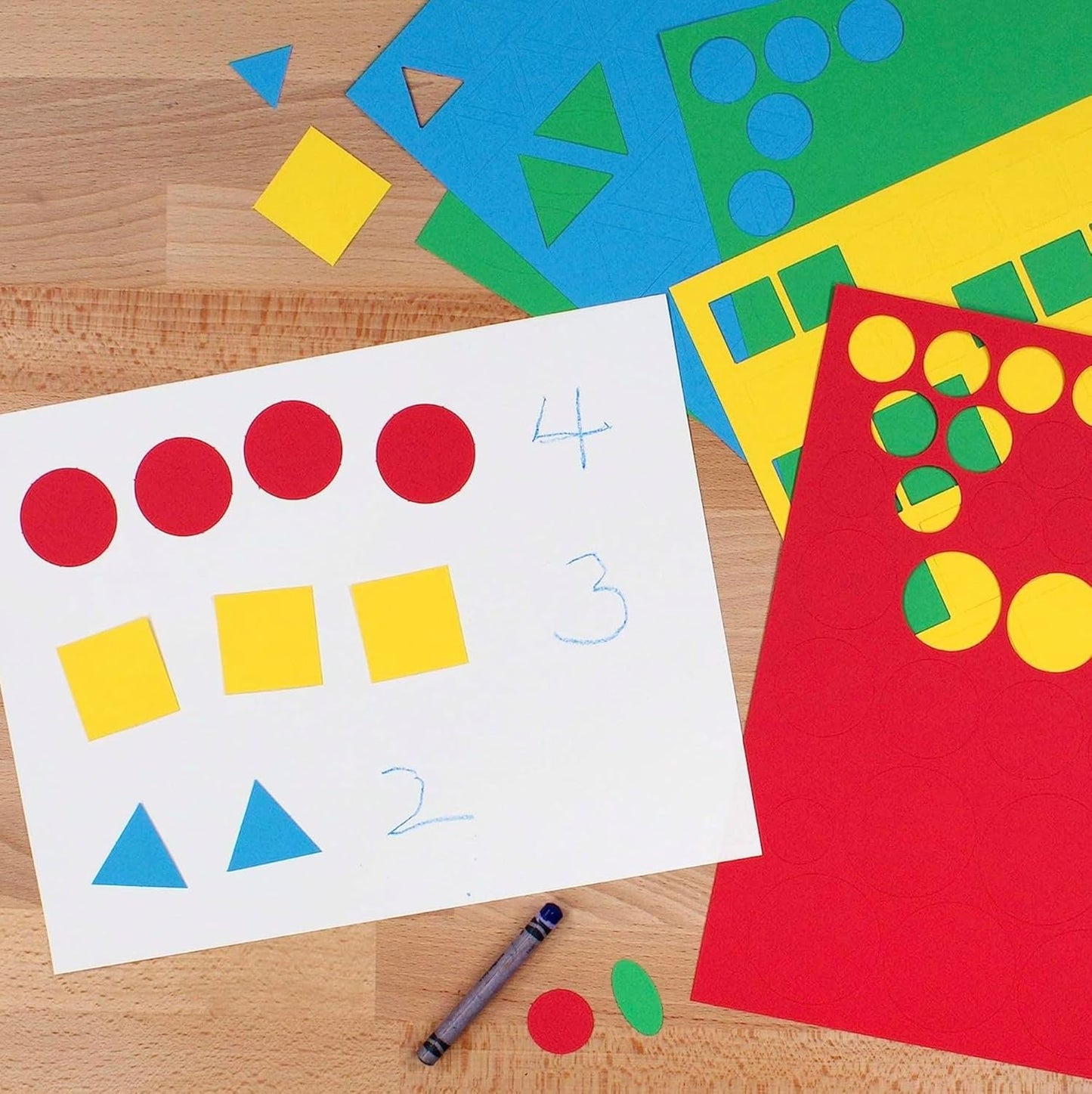 Basic Shapes 1: Circles, Triangles, Squares, Ovals, 676 Pieces US Made Card Stock Punch Out Geometric Shapes in 3 Sizes and 4 PRIMARY Colors for Math, Pattern Play and DIY Crafting