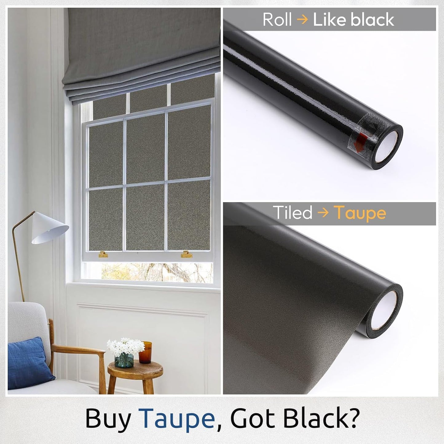 rabbitgoo Privacy Window Film, Static Cling Privacy Film for Glass Windows, Removable Grey Frosted Sun Light Blocking Coverings House Tint for Home Bathroom Garage, Taupe, 35.4 x 78.7 Inches